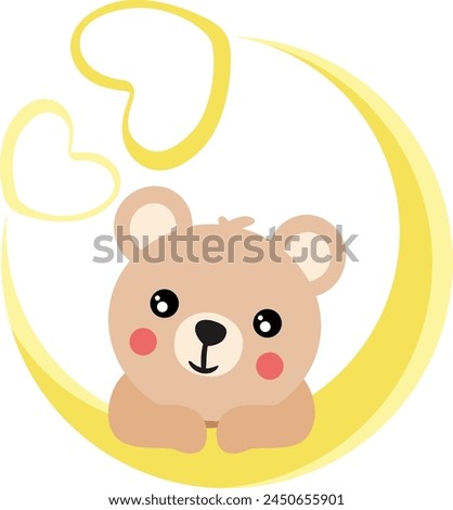 Cute teddy bear on moon with hearts