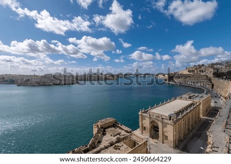 Aerial view of the Grand Harbour, Valletta, Malta, under a beautiful sky
