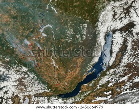 Fires Near Lake Baikal, Russia. . Elements of this image furnished by NASA.