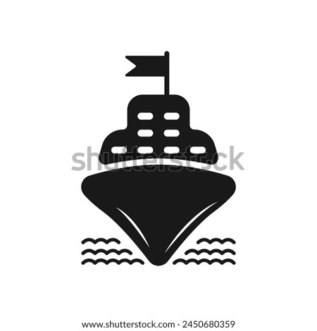 Ship black icon. Liner silhouette front vector icon. Boat vehicle for passengers vector. Floating transport ship black icon.