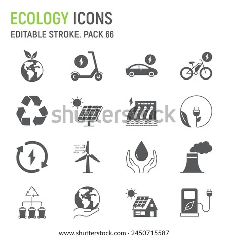 Ecology glyph icon set, environment conservation collection, vector graphics, logo illustrations, renewable energy vector icons, ecological energy signs, solid pictograms, editable stroke