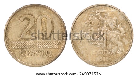 20 Coin Lithuania lit on the white background