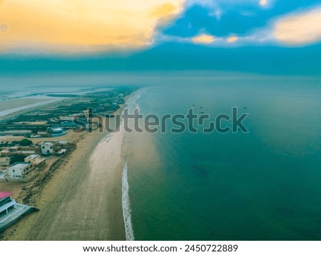 Aerial view of Arabian sea at Karachi's beach Royalty-Free Stock Photo #2450722889