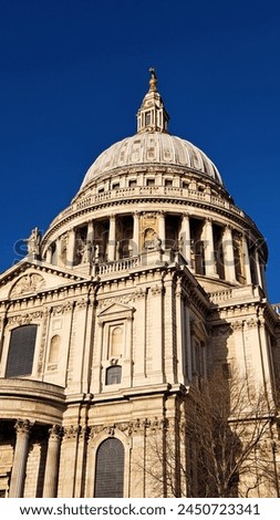 A captivating close-up image of the intricate architecture of St. Paul's Cathedral in London. 