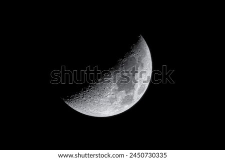 Detailed Gibbous Moon in the night sky. Crescent Moon on black sky