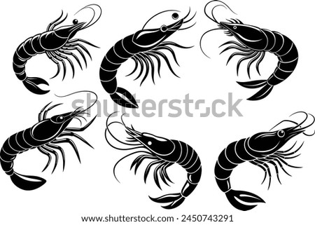 Set of Shrimp silhouette vector illustration