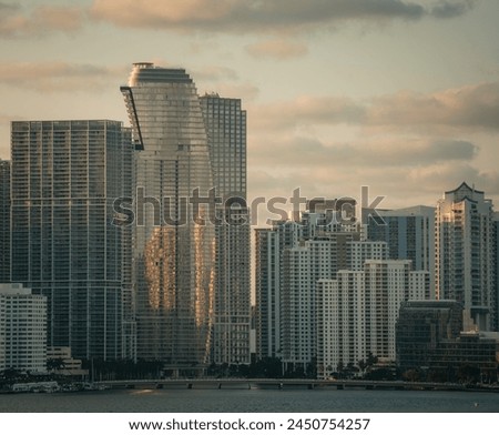 panorama new miami downtown city skyline at sunset