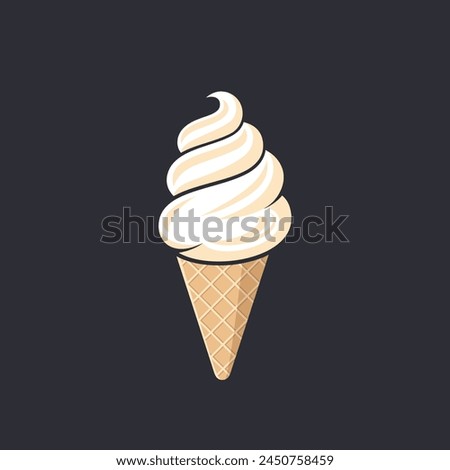 Vanilla ice cream cone vector icon. Beige and white logo on black background.