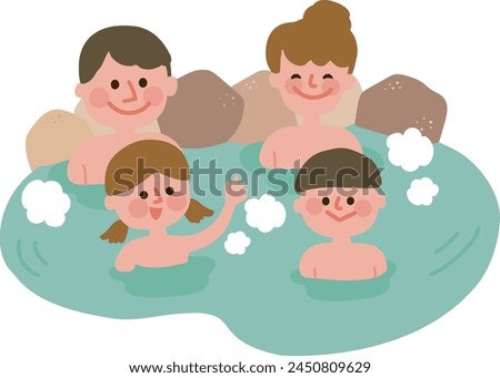 Clip art of family bathing in hot spring