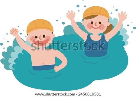 Clip art of children playing in swimming pool
