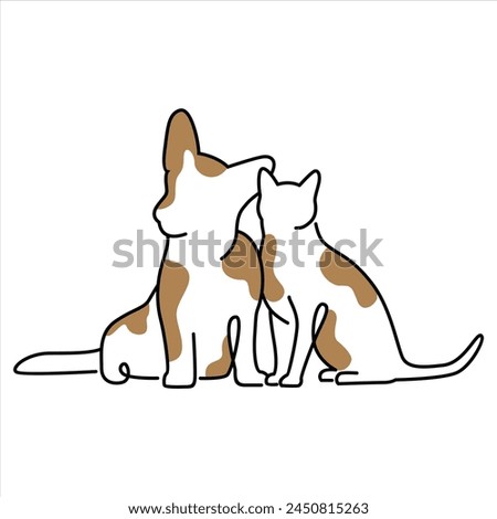 Cat Dog Couple Simple White Brown Fun Cartoon Doodle Line Clip Art