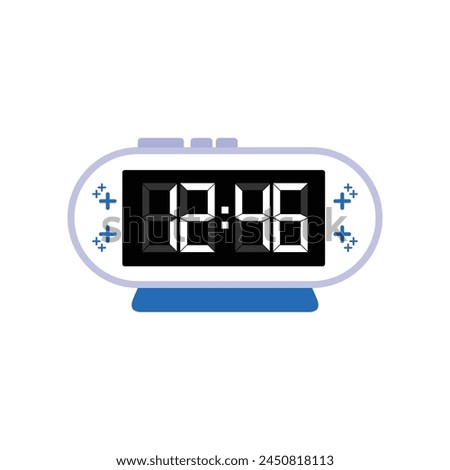 Digital Modern Alarm Clock Close Up Displaying 12:46 O'clock, Simple Flat Icon Vector