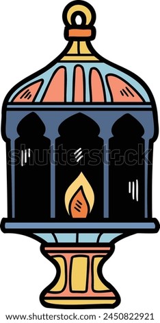 A black and white drawing of a lantern with a flame inside. The lantern is sitting on a pedestal