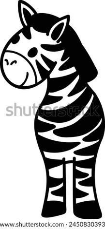 A cartoon zebra with a blue stripe on its back. The zebra is smiling and looking at the camera