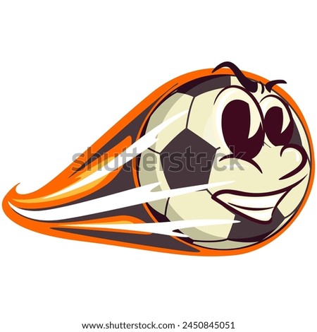 football soccer ball cartoon vector isolated clip art illustration mascot glides very fast, vector work of hand drawn