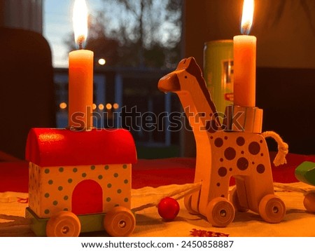 birthday candles on a small train