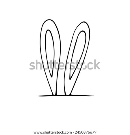 Easter bunny ears on line. Black line doodle rabbit ears for Easter design. Hand drawn clip art illustration in doodle style for poster, banner, print, greeting card. Isolated on white background.