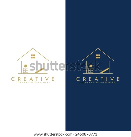 simplistic exterior of a house, House framework logo, House building logo design with interior Royalty-Free Stock Photo #2450878771