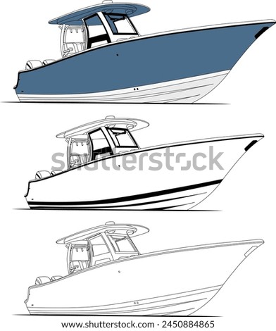 Fishing boat vector line art Illustration for a t-shirt or other printable design	