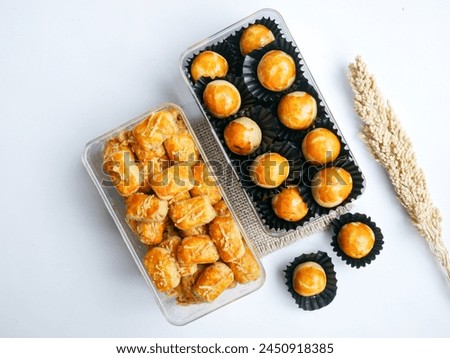 Indonesian traditional dry cakes nastar and kastengel, in a flat lay concept