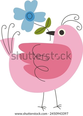 Bird With Flower Vector Illustration