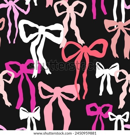 Seamless pattern with cute hand drawn bows. Girlish texture with colourful bows for fabric, textile, apparel. Vector illustration