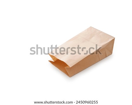 Brown craft paperbag for lunch and sandwich isolated top view on white background with copy space