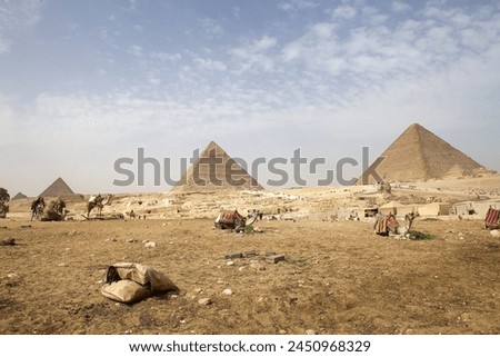 The Giza Pyramid Complex in Giza, Egypt, also called the Giza Necropolis. It was built during the Fourth Dynasty of the Old Kingdom Royalty-Free Stock Photo #2450968329