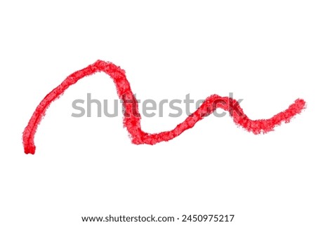 Red stroke drawn with crayon pencil on white background. Hand drawn zigzag.