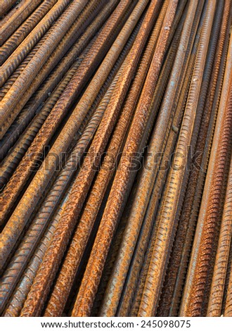 Stack of the metal rusty reinforcement bars.