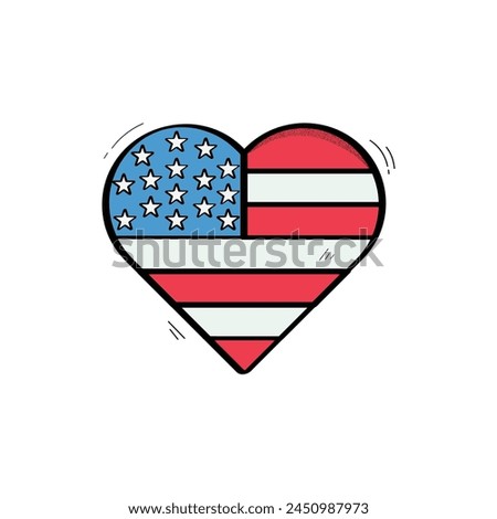 Hand Drawn Heart Shaped USA Flag Icon Vector Design.