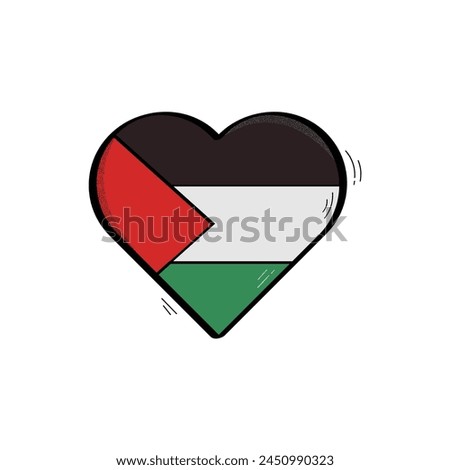 Hand Drawn Heart Shaped Palestine Flag Icon Vector Design.