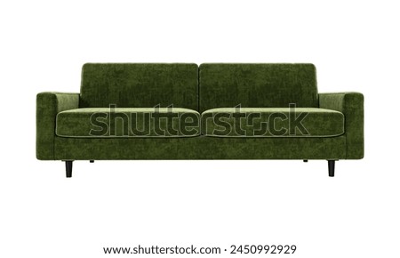 Modern and luxury green velvet sofa isolated on white background. Furniture Collection. 3D render