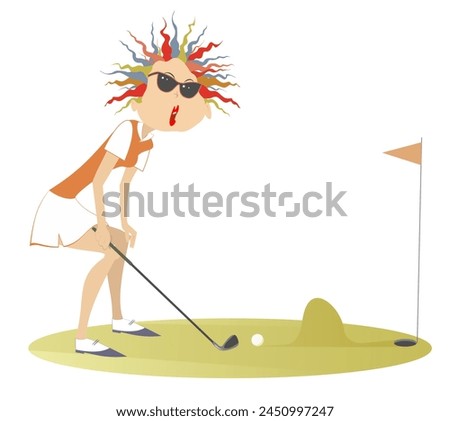 Golfer woman and problem to make a shot on the golf course illustration