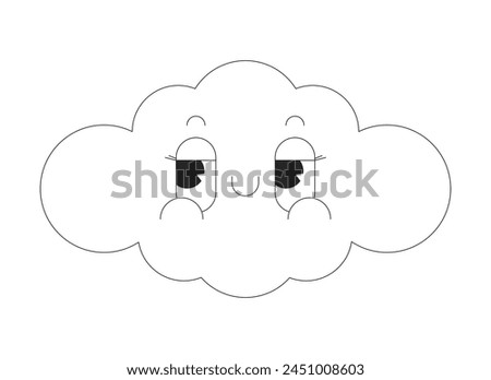 Groovy cloud cute black and white 2D vector avatar illustration. Retro cloudy weather mascot outline cartoon character face isolated. Dream cumulus. Retro personage flat user profile image, portrait