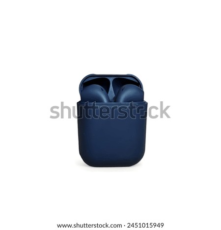 earbuds blue on white background