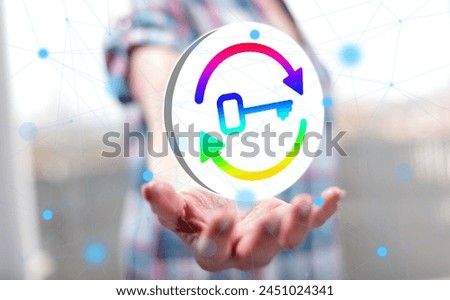 Legacy concept above the hand of a woman in background