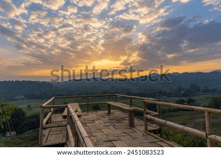 Evening light, the sun is setting at Phusama Temple, view point, temple area. Mae Hong Son Province
