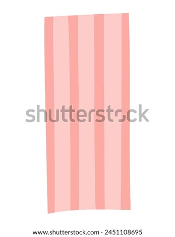 Striped beach towel top view hand drawn illustration. Flat style design, isolated vector. Summer print, seasonal clip art element, holidays, vacations, outdoors, pool