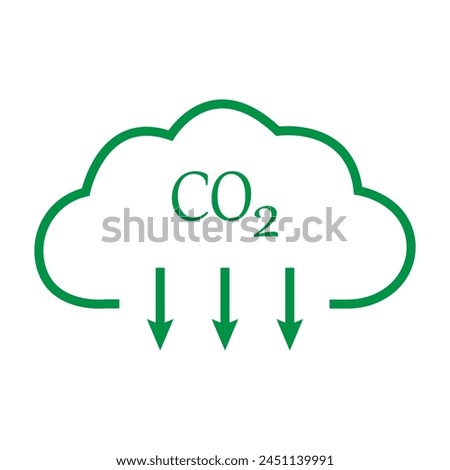 CO2 emission flat icon set. Carbon reduction, reduce gas pollution. Carbon emissions Sign. Air clouds with CO2 arrow sign. Vector illustration. Eps file 454.