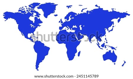 Blue world map illustration. Blue global Earth map. Cartography background. Atlas silhouette wallpaper. Royalty-Free Stock Photo #2451145789