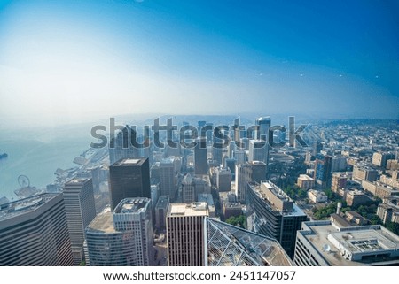 Aerial view of Seattle skyline on a sunny day, WA.