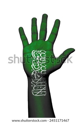 Man hand Saudi arabia flag painted, saudi Flag on man hand