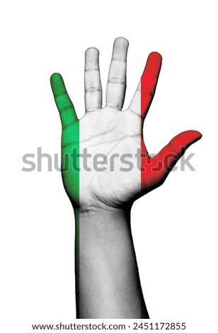 Man hand italian flag painted, italy Flag on man hand