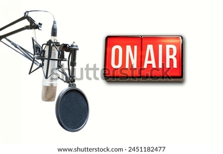 Professional microphone and on air sign Royalty-Free Stock Photo #2451182477