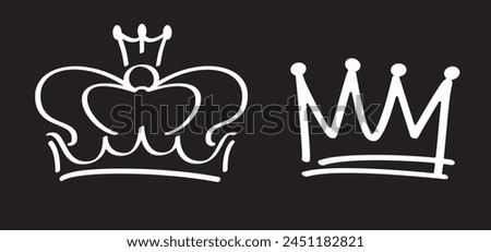 Cartoon sketch crown. Graffiti crown icon, Queen or king crowns. Royal imperial coronation symbols, monarch majestic jewel tiara icons. Prins en prinses, diadems or diamond crowns. Cap or caps logo