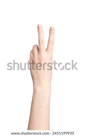 V sign, victory symbol, hand gesture isolated on white background.