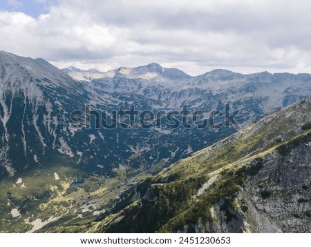 Amazing Aerial view of Pirin Mountain near Vihren Peak, Bulgaria Royalty-Free Stock Photo #2451230653