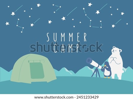 Clip art background of white bear and penguin observing celestial bodies