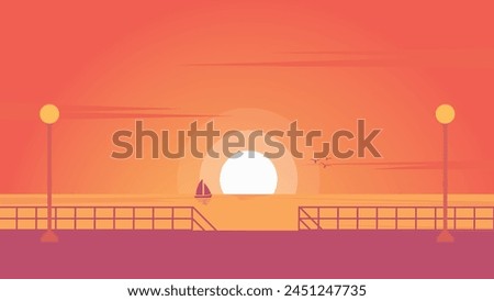 panorama sunset vector illustration , background summer time, simple illustration 